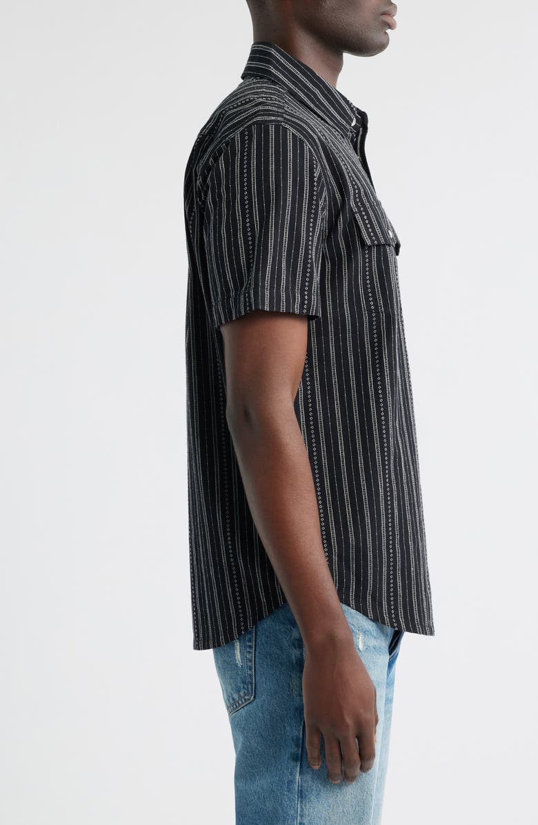 DARK SEAS Vigilante Stripe Short Sleeve Cotton Snap-Up Shirt, Alternate, color, Black