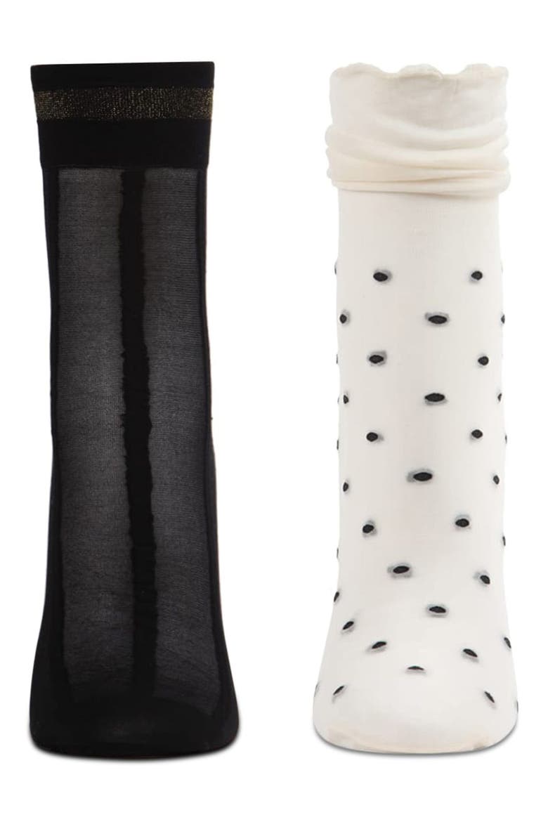 Pack of 2 Ankle Socks, Alternate, color, BLACK/IVORY NUDE