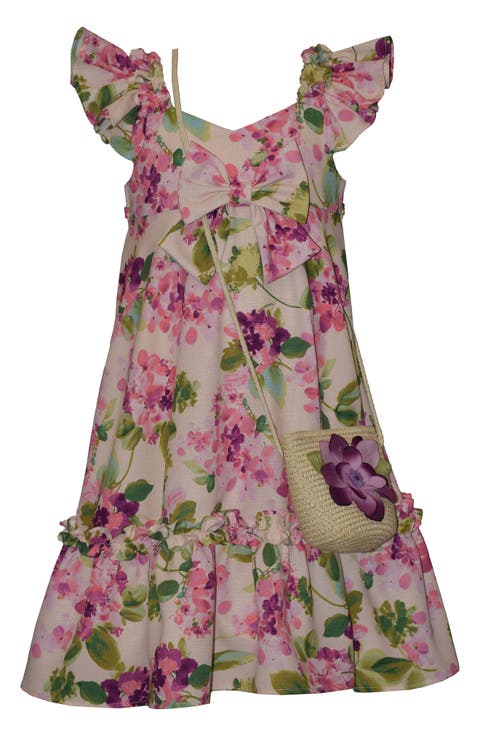 Kids
 Floral Flutter Sleeve Party Dress 
Crossbody Bag Set (Big Kid)