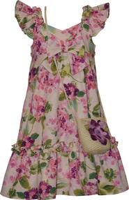 Iris & Ivy Kids' Floral Flutter Sleeve Party Dress & Crossbody Bag Set