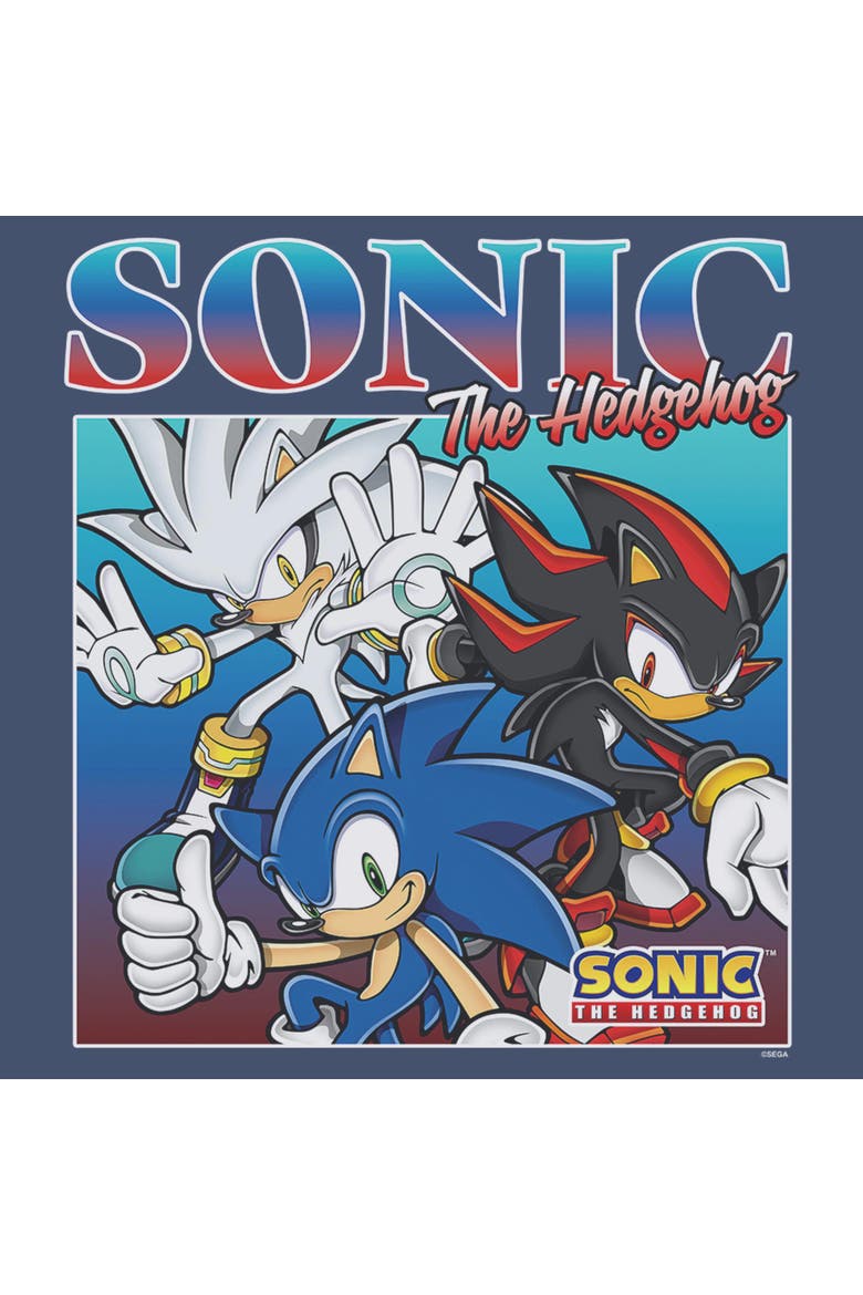 Men's Sonic the Hedgehog Trio Poster  Graphic T-Shirt, Alternate, color, Navy Blue