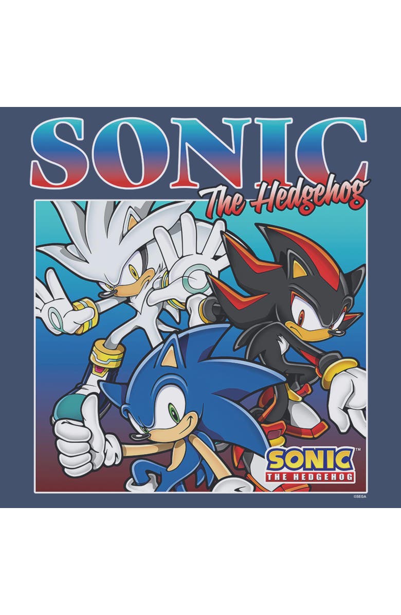 Sonic the Hedgehog Men's Sonic the Hedgehog Trio Poster Graphic T-Shirt, Alternate, color, Navy Blue