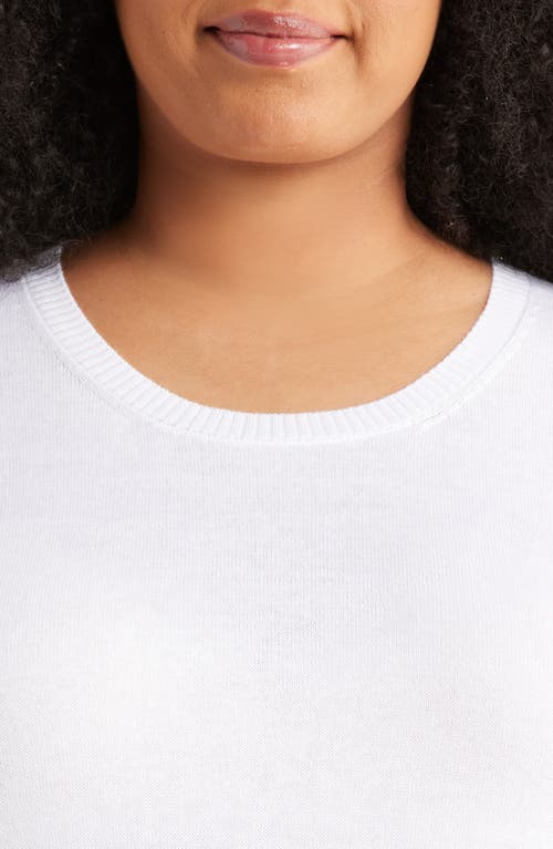 Eileen Fisher Short Sleeve Cotton Blend Crewneck Sweater In White