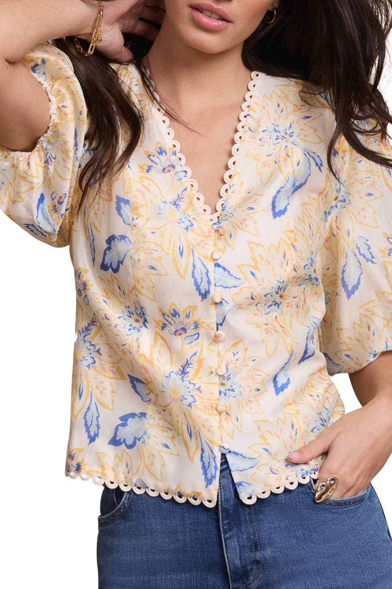 Floral Puff Sleeve Blouse, Alternate, color, Orange