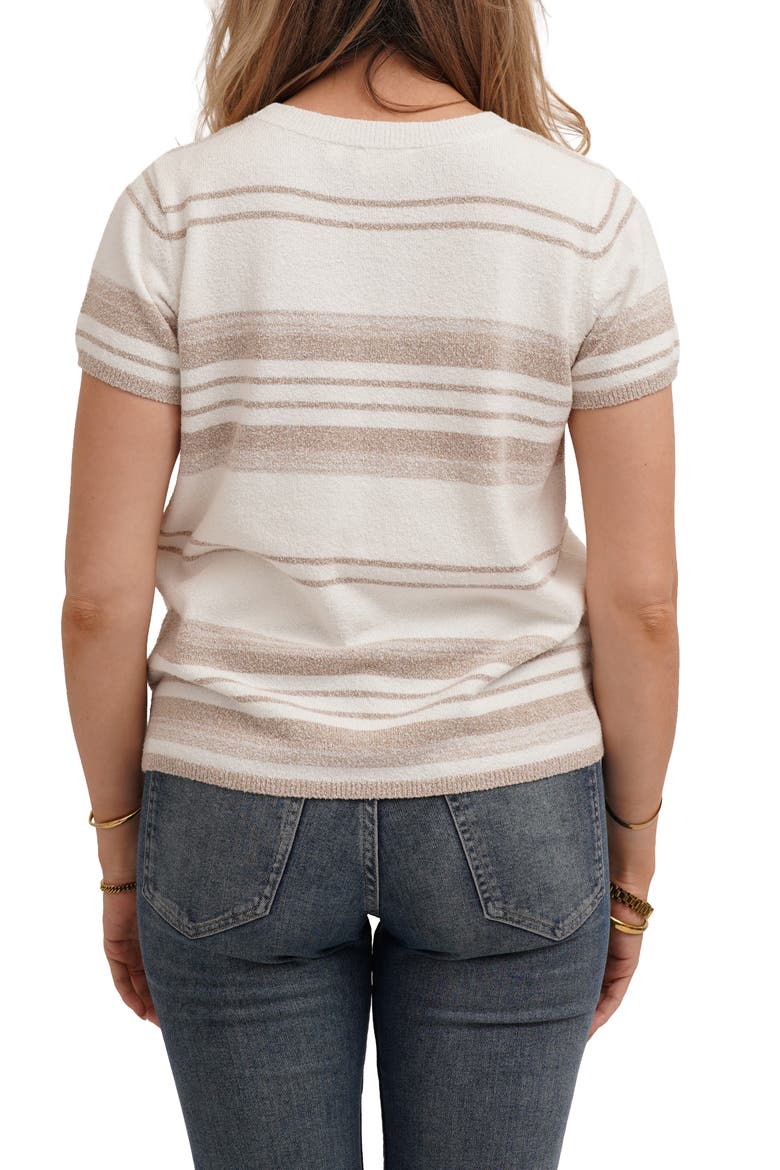Striped Short Sleeve Sweater, Alternate, color, BONE/ OATMEAL COOKIE HEATHER