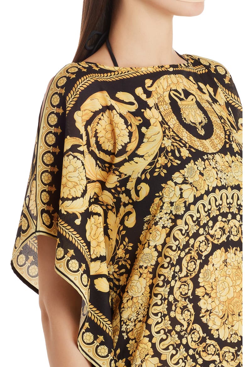 Barocco '91 Print Cold Shoulder Caftan Minidress, Alternate, color, BLACK/ GOLD