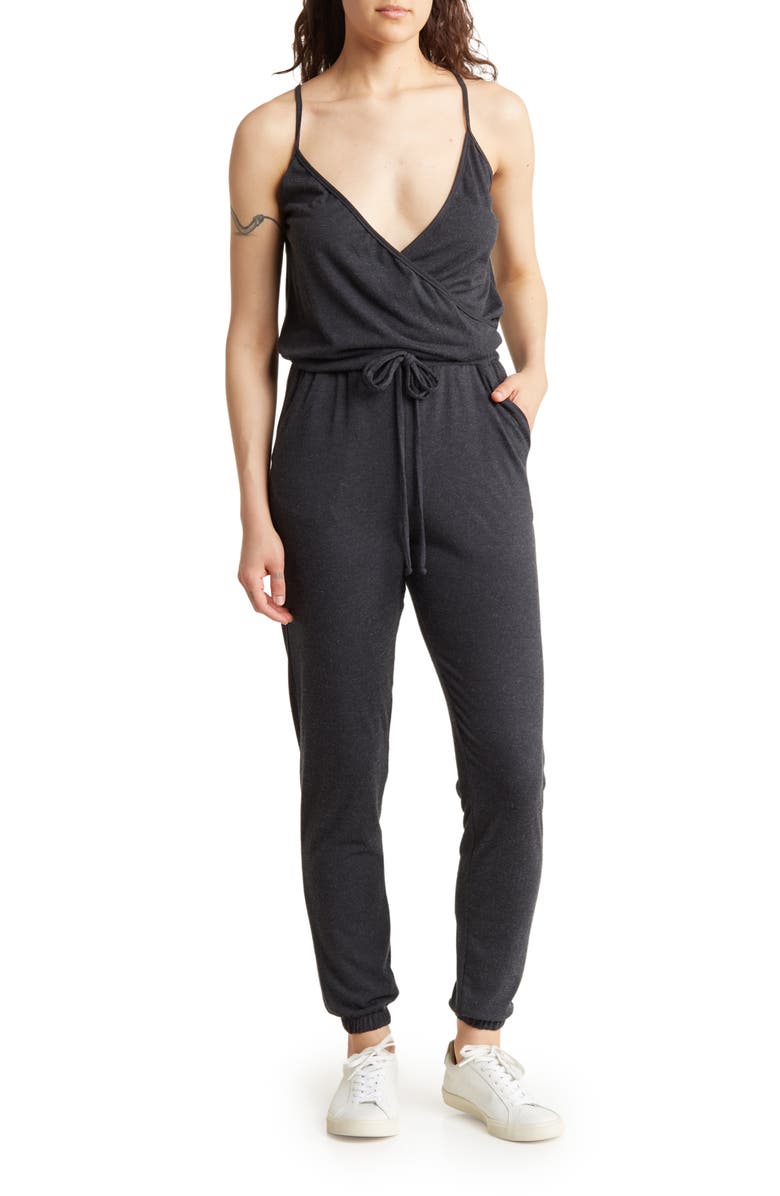 GO COUTURE Drawstring Sleeveless Jumpsuit, Main, color, Charcoal