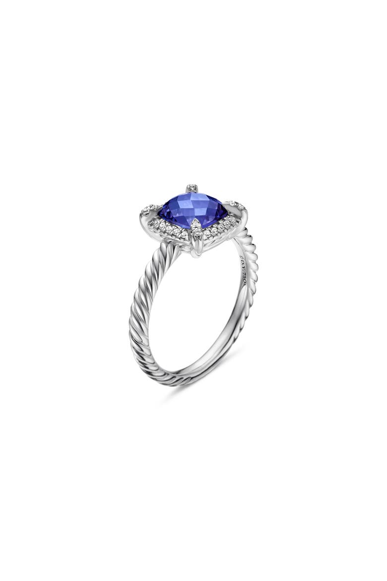 Petite Chatelaine® Pavé Bezel Ring, Alternate, color, WHITE GOLD/ TANZANITE