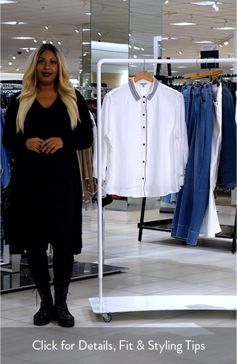 Stripe Trim Linen Blend Shirt, sales video thumbnail