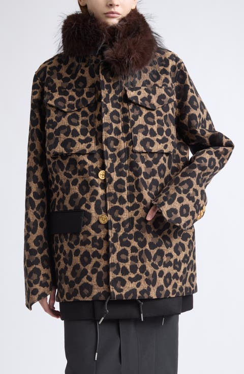Wool Flannel Jacket with Faux Fur Collar