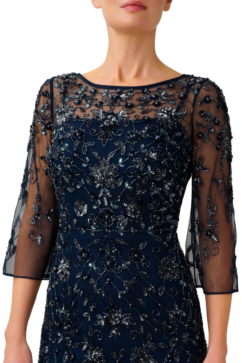 Sequin Beaded Semisheer Column Gown, Alternate, color, MIDNIGHT