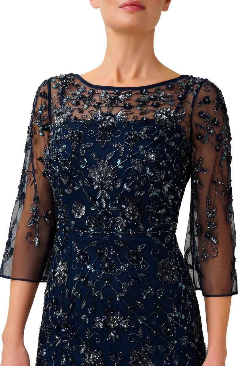 Adrianna Papell Sequin Beaded Semisheer Column Gown, Alternate, color,