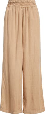 Treasure & Bond Linen Blend Smocked Waist Wide Leg Pants