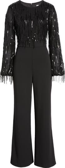 Eliza J Sequin Fringe Long Sleeve Jumpsuit Nordstrom