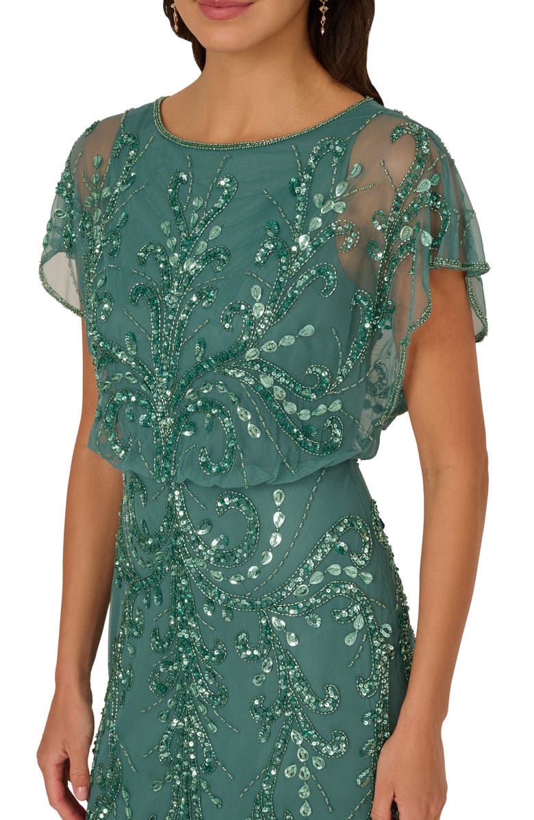 Adrianna Papell Beaded Blouson Bodice Mesh Gown, Alternate, color, 
