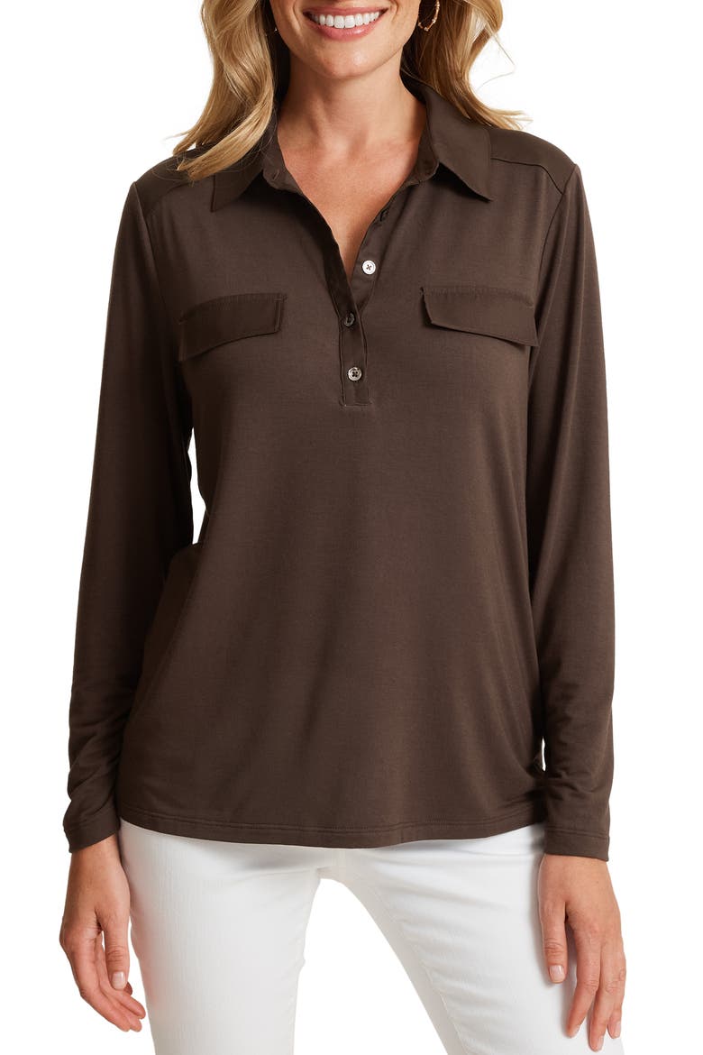 Kauai Mixed Media Shirt, Main, color, DOUBLE CHOCOLATE
