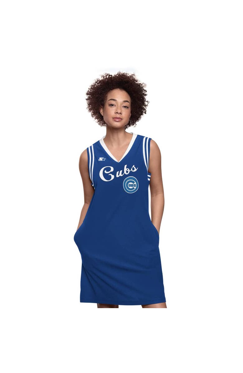 STARTER Women's Starter Royal Chicago Cubs Fast Track Sneaker V-Neck Dress, Alternate, color,