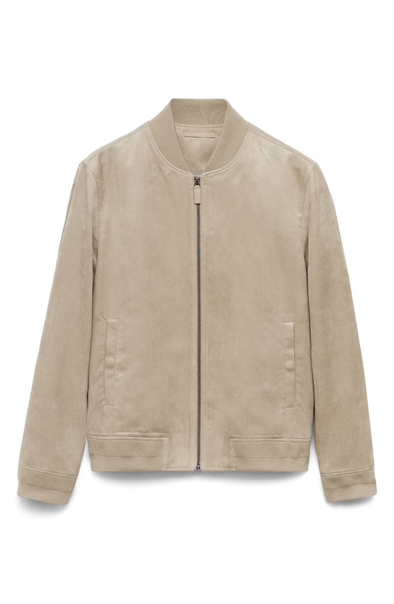MANGO Faux Suede Bomber Jacket, Alternate, color, Grey