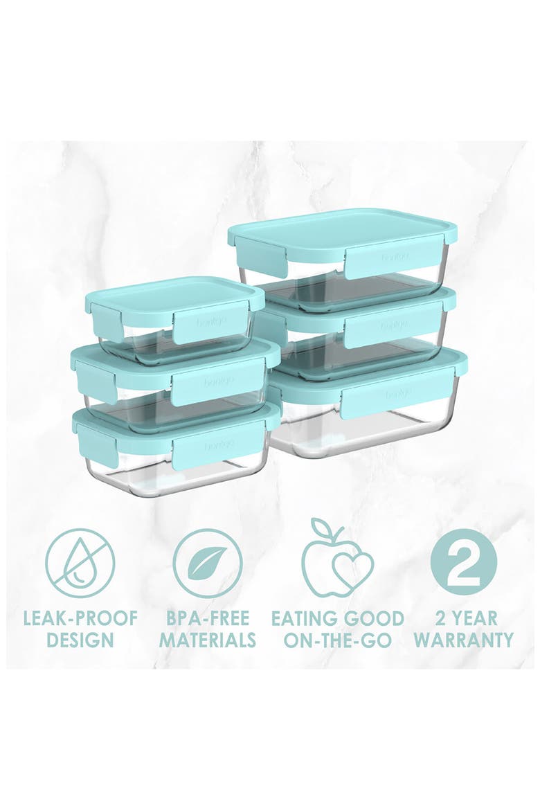 12-Piece Leak Proof Glass Food Storage Set, Alternate, color, AQUA