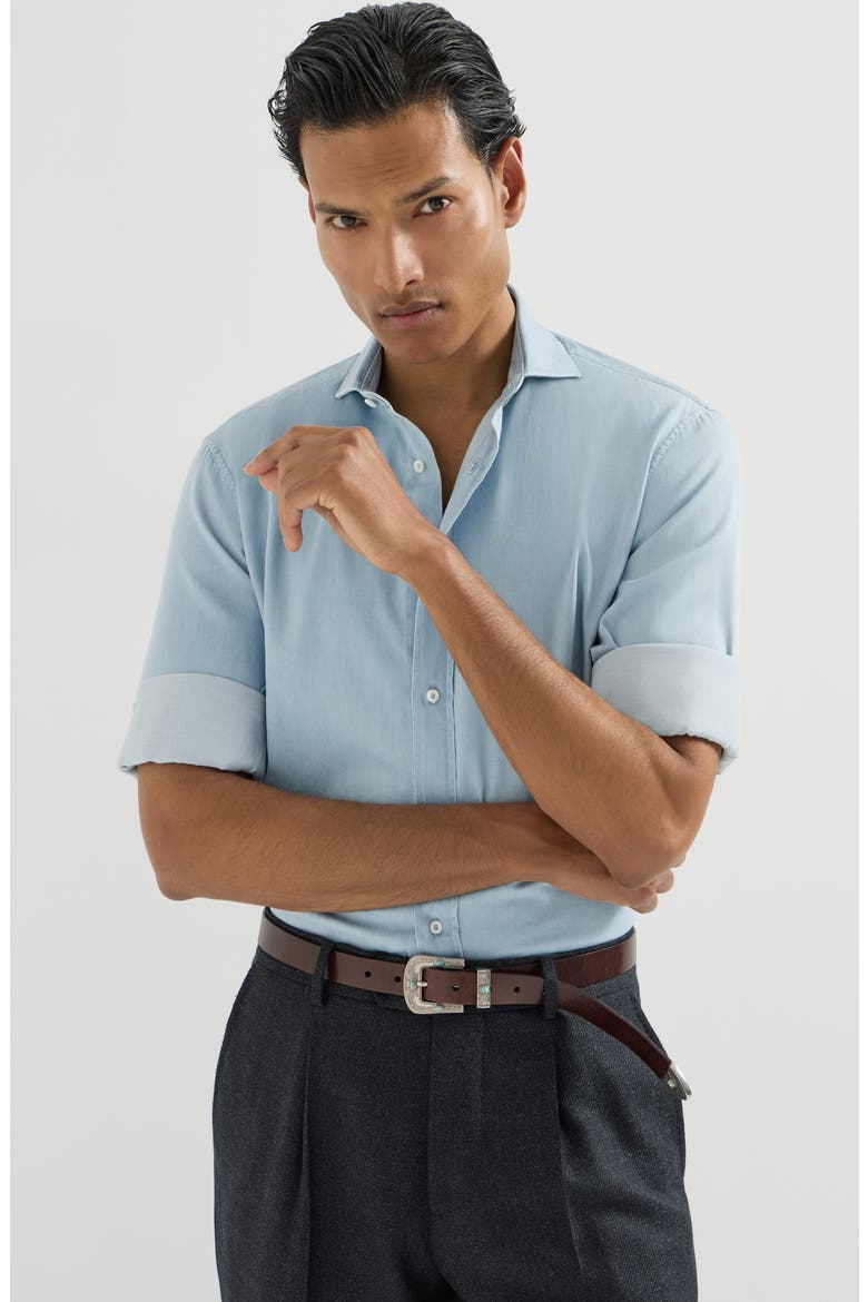 Lightweight denim shirt with spread collar, Alternate, color, Light Denim