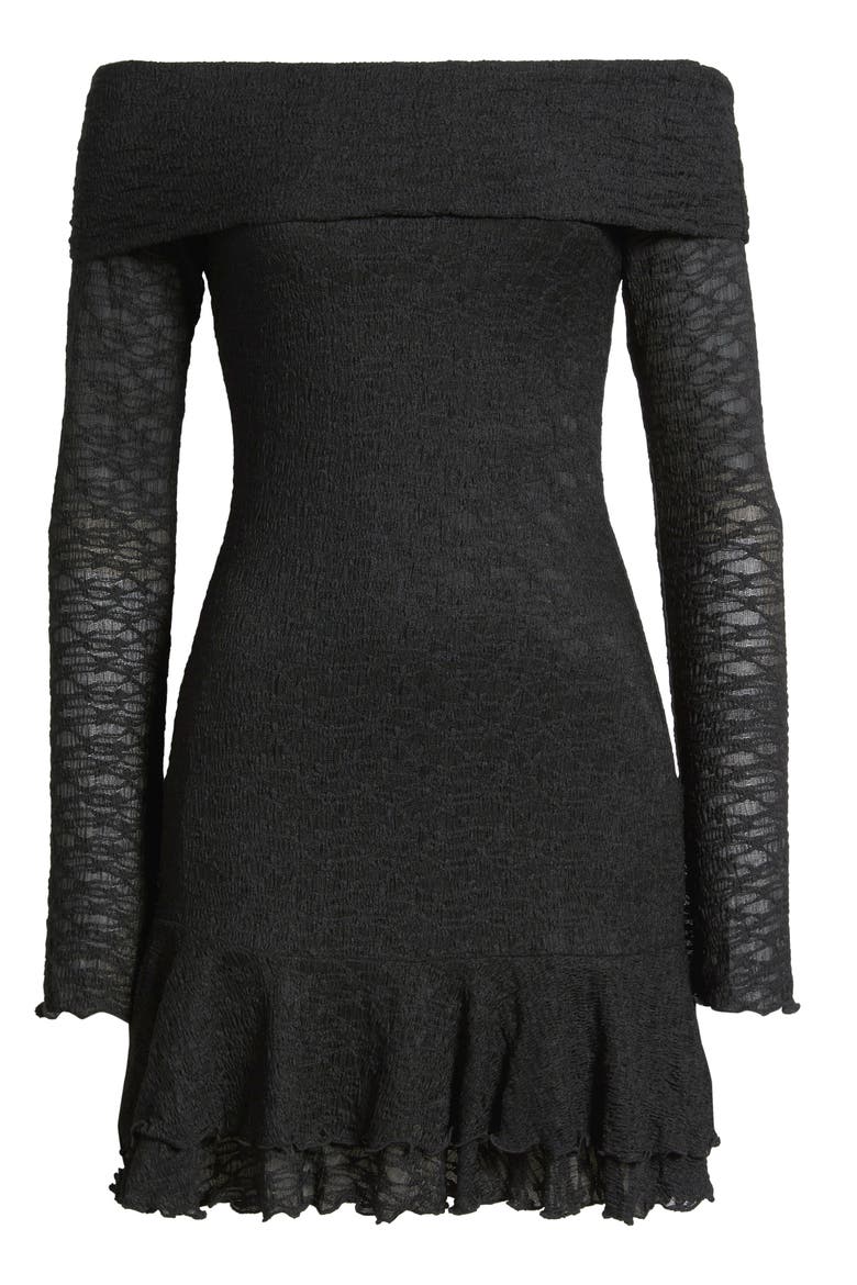 Long Sleeve Lace Off the Shoulder Minidress, Alternate, color, BLACK