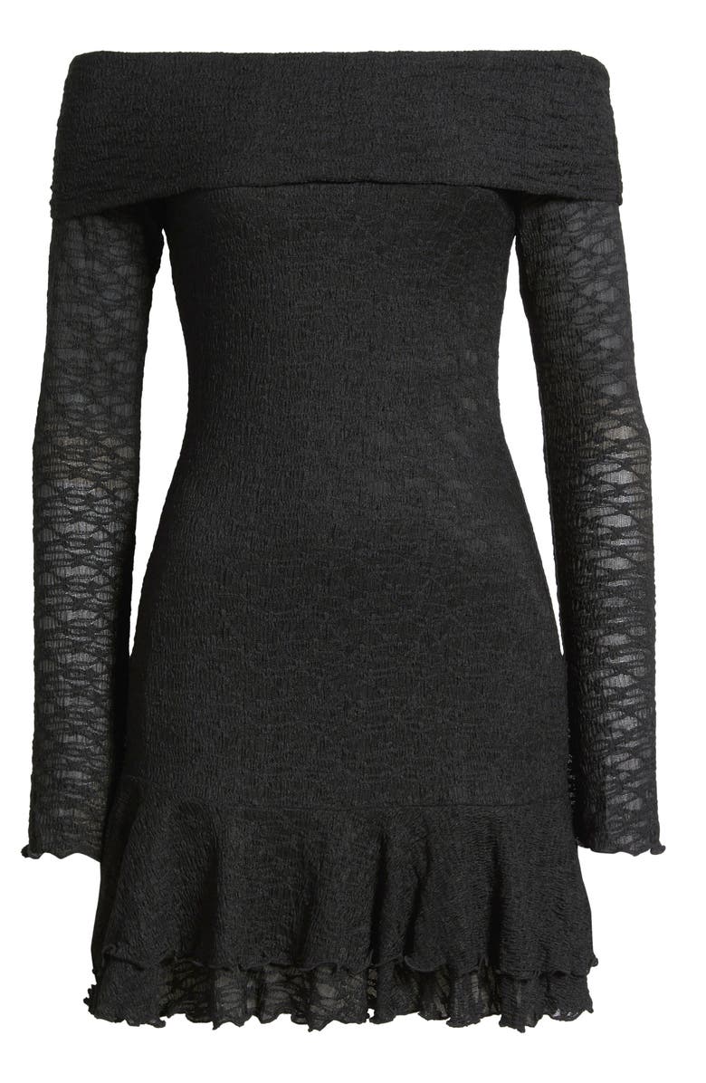 BP. Long Sleeve Lace Off the Shoulder Minidress, Alternate, color, Black