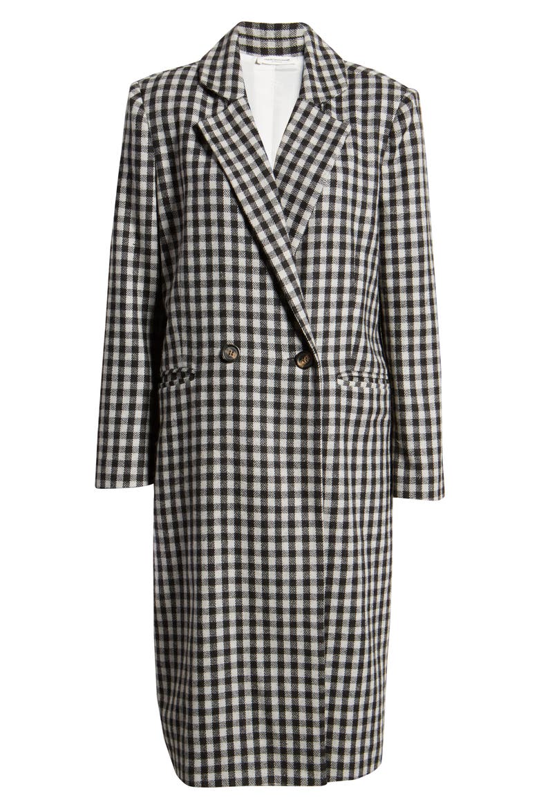 Double Breasted Gingham Long Coat, Alternate, color, GULL GREY