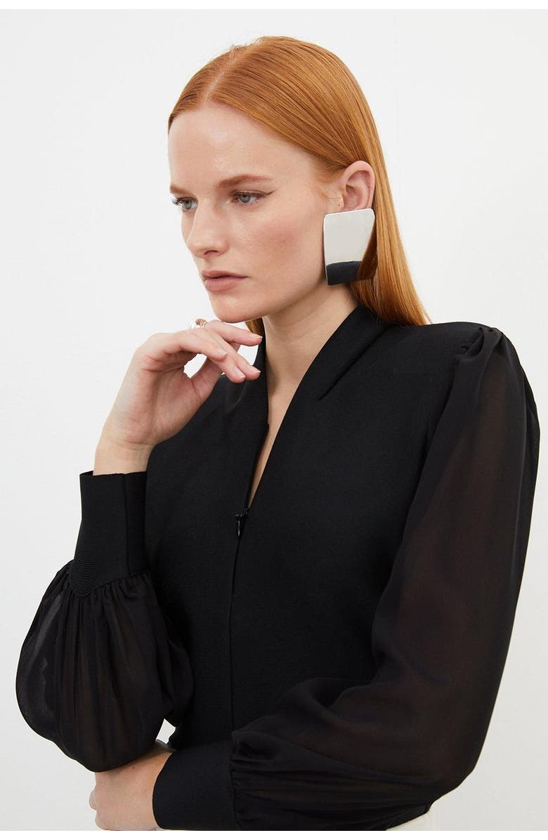 Karen Millen Zip Detail Chiffon Sleeve Knit Top, Alternate, color, Black