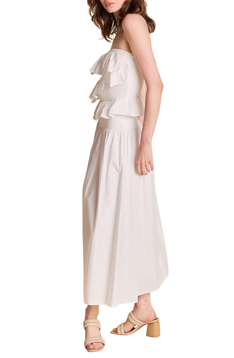 Endless Rose Mixed Media Ruffle Strapless Maxi Dress, Alternate, color, White