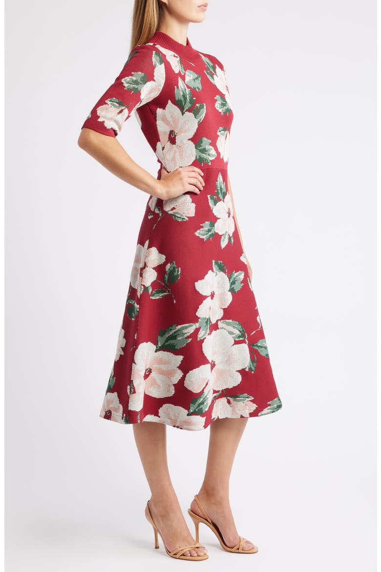 Floral Mock Neck Knit Dress, Alternate, color, WINE MULTI