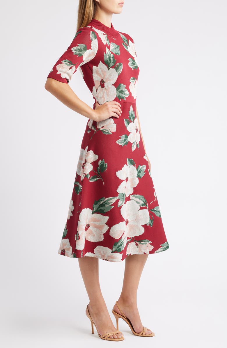 Julia Jordan Floral Mock Neck Knit Dress, Alternate, color, Wine Multi