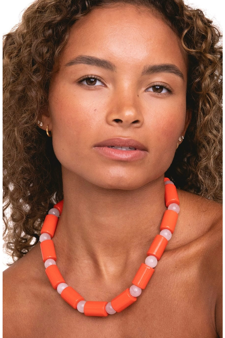 Bead Five Sundry Necklace, Alternate, color, Lobster & Rose Quartz