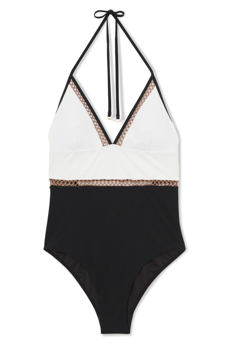 Ray One-Piece Swimsuit, Alternate, color, WHITE/ TAN