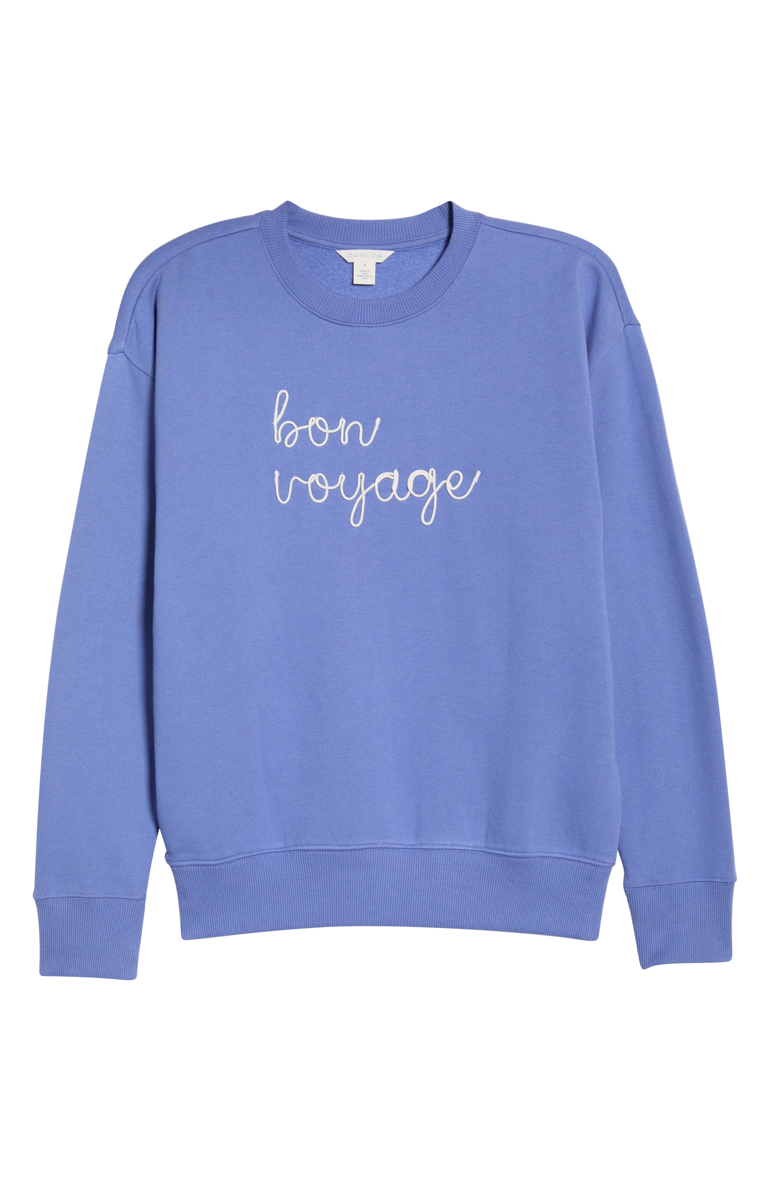 Caslon® Bon Voyage Embroidered Fleece Sweatshirt (Women) | Nordstrom