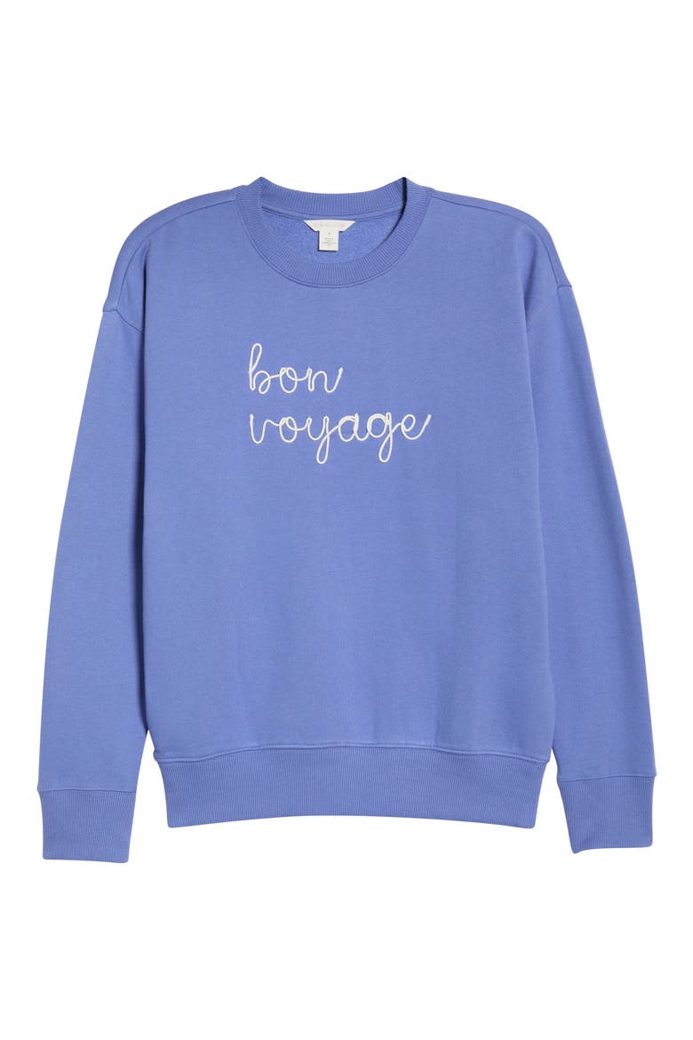 Bon Voyage Embroidered Fleece Sweatshirt, Alternate, color, BLUE DENIM BON VOYAGE