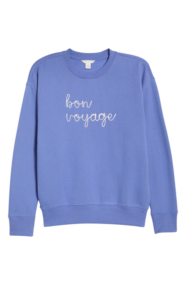 Caslon<sup>®</sup> Bon Voyage Embroidered Fleece Sweatshirt, Alternate, color, Blue Denim Bon Voyage