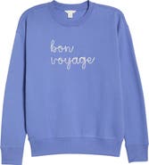 Caslon® Bon Voyage Embroidered Fleece Sweatshirt
