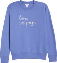 Caslon® Bon Voyage Embroidered Fleece Sweatshirt