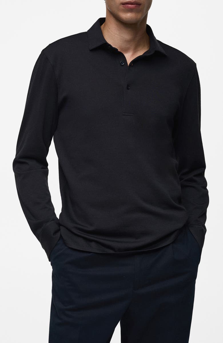 MANGO Slim Fit Long Sleeve Wool Blend Polo, Main, color, Dark Navy