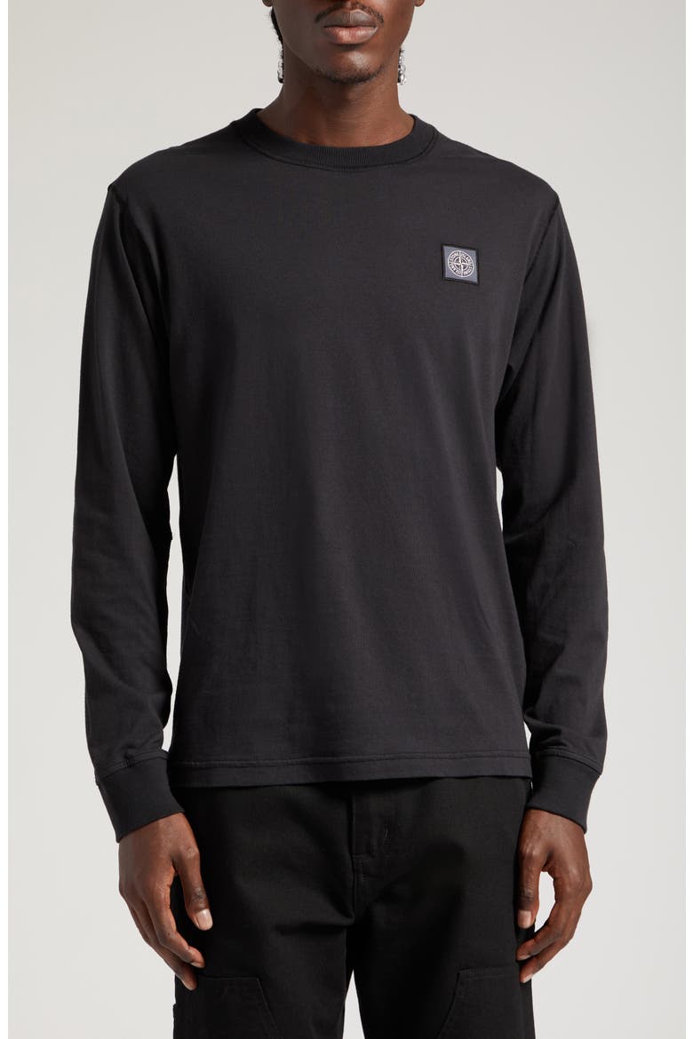 Logo Long Sleeve Cotton T-Shirt, Main, color, BLACK