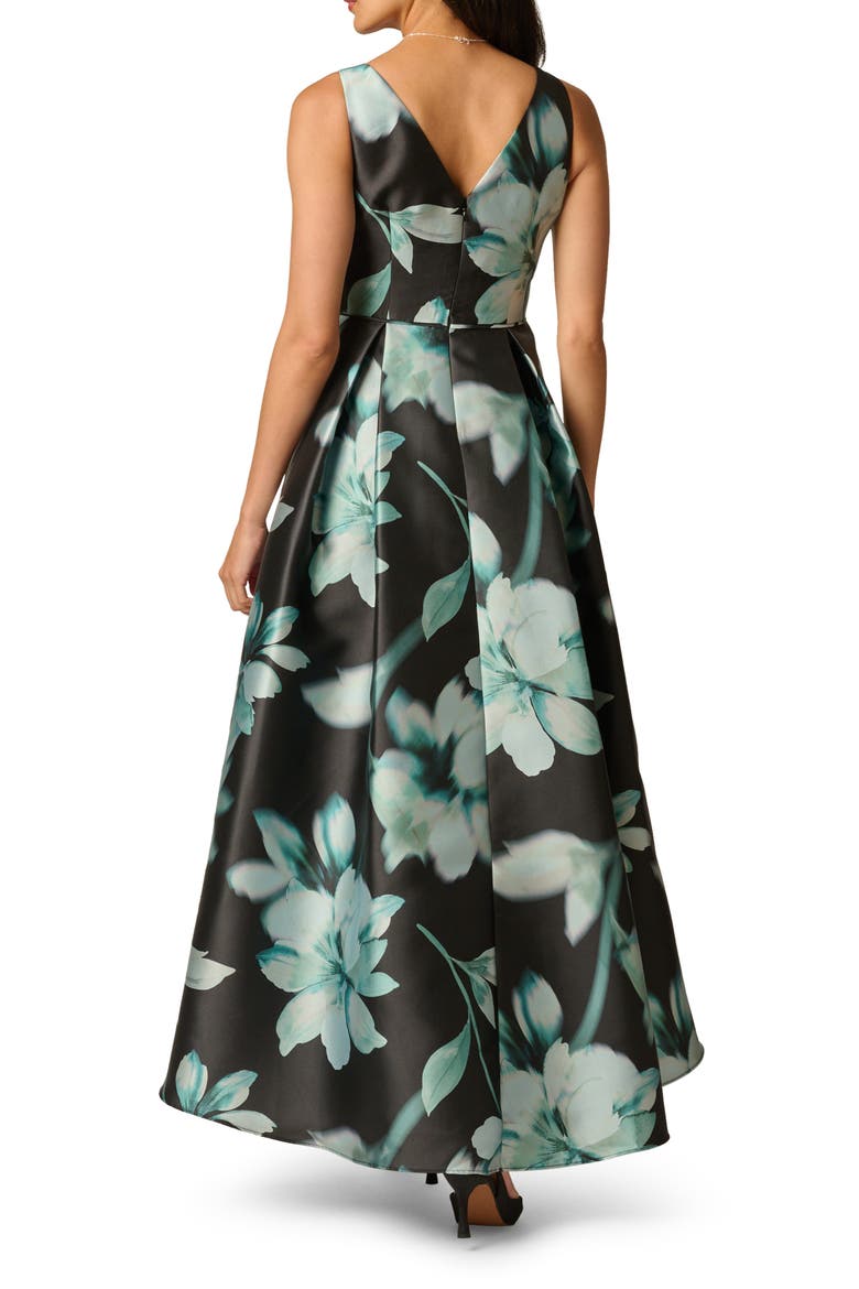 Printed High-Low Mikado Gown, Alternate, color, BLACK MULTI