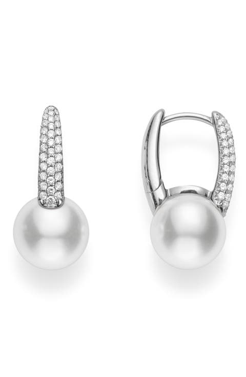 Akoya Cultured Pearl & Diamond Hoop Earrings