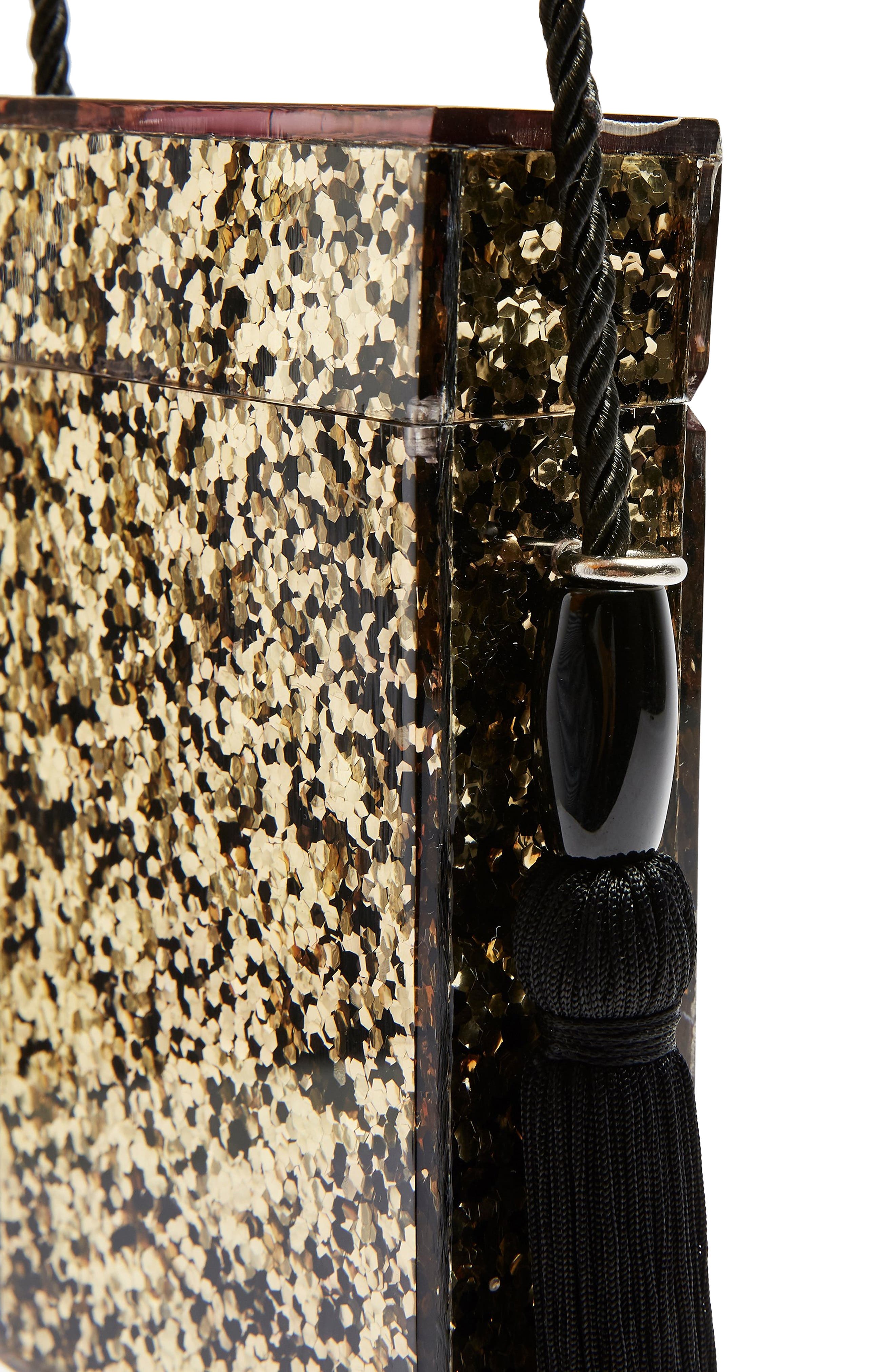 Topshop Como Glitter Tassel Shoulder Bag, Alternate, color, 