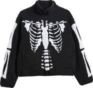 MARKET Skeletal Print High Pile Fleece Quarter Zip Pullover
