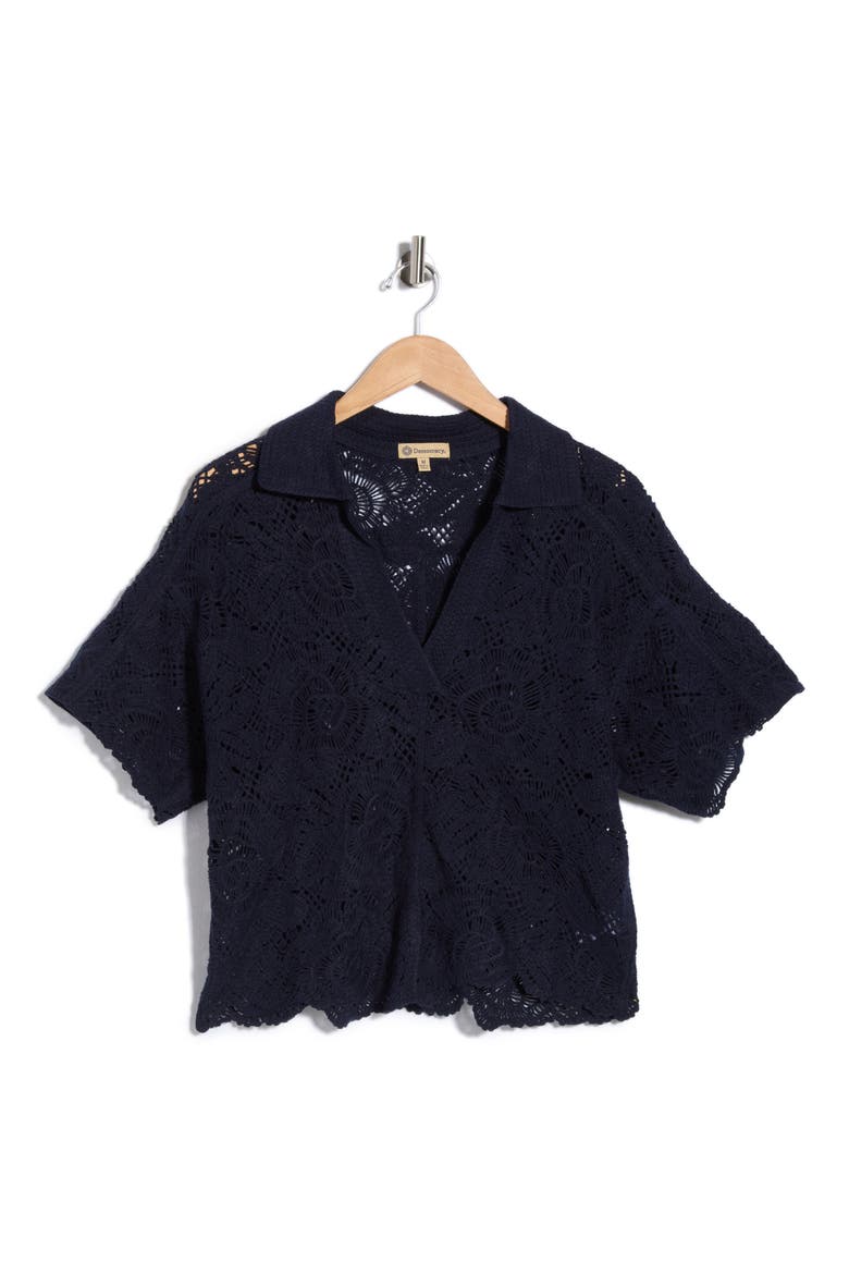 Short Sleeve Open Stitch Polo, Alternate, color, NAVY