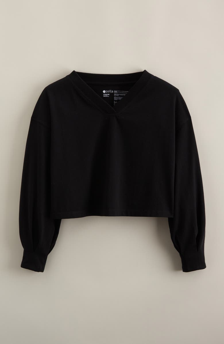 Zella Girl Kids' Relax Long Sleeve V-Neck T-Shirt, Main, color, Black