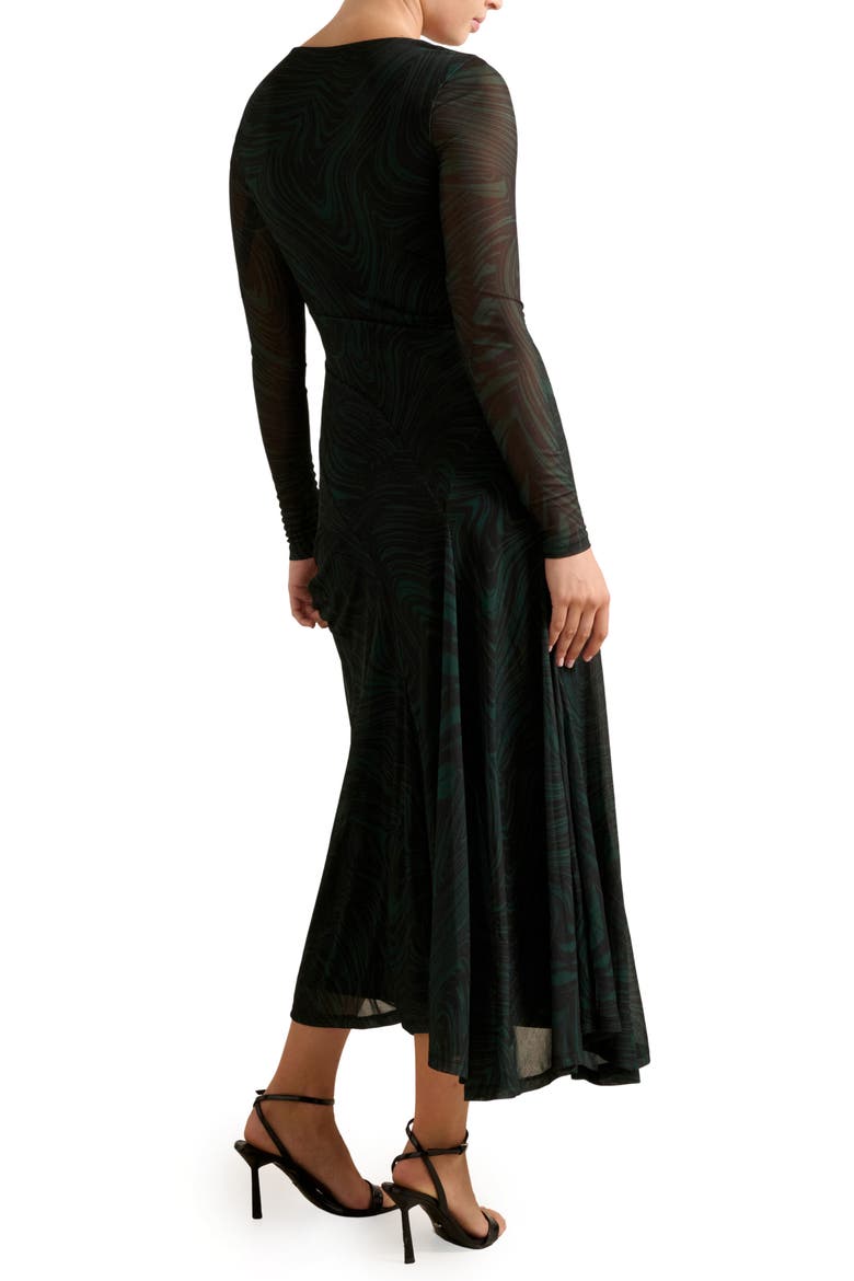 Tanny Long Sleeve Asymmetric Hem Mesh Midi Dress, Alternate, color, GREEN KALLARA