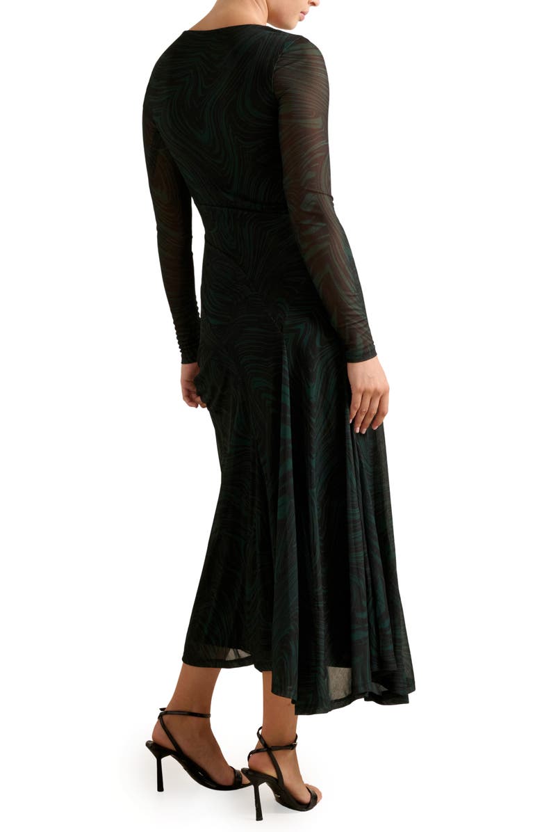 Ever New Tanny Long Sleeve Asymmetric Hem Mesh Midi Dress, Alternate, color, Green Kallara
