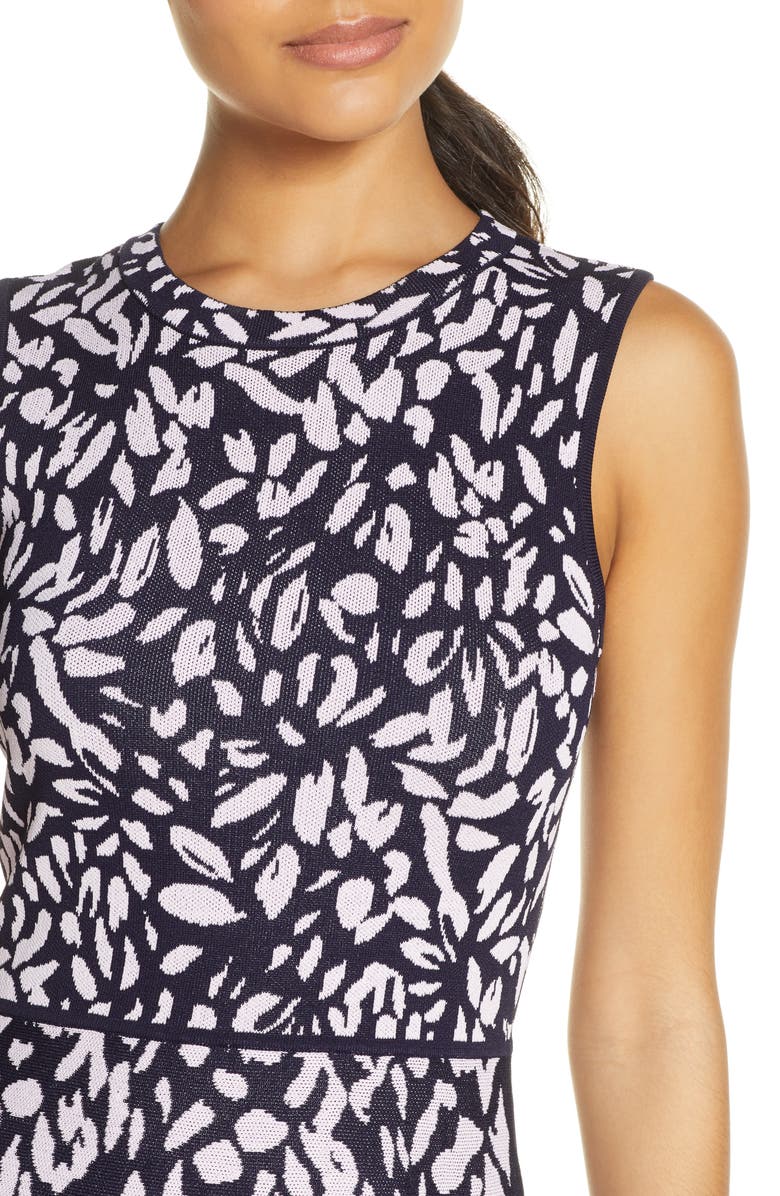 Eliza J Print Sleeveless Fit & Flare Sweater Dress, Alternate, color, 