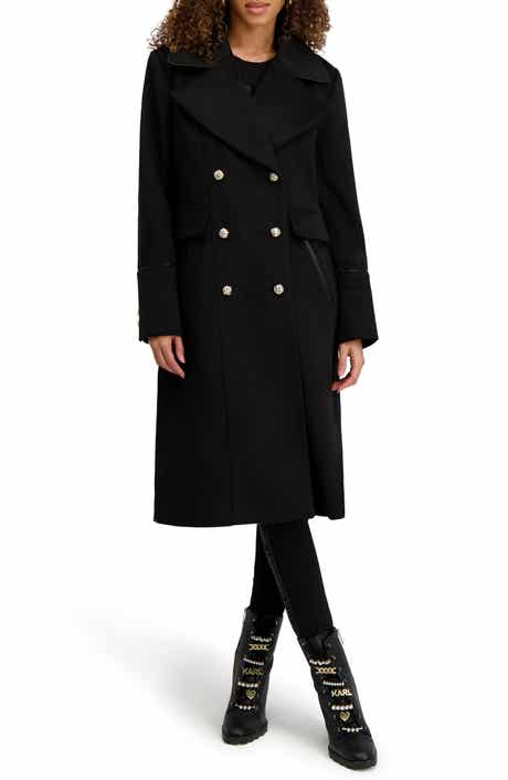 KARL LAGERFELD PARIS Double Breasted Wool Blend Coat